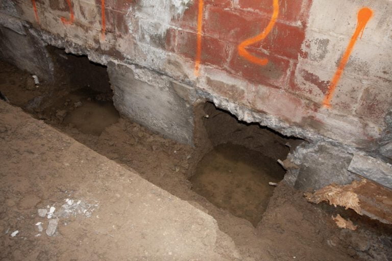 initial hand-dug underpinning holes in a basement